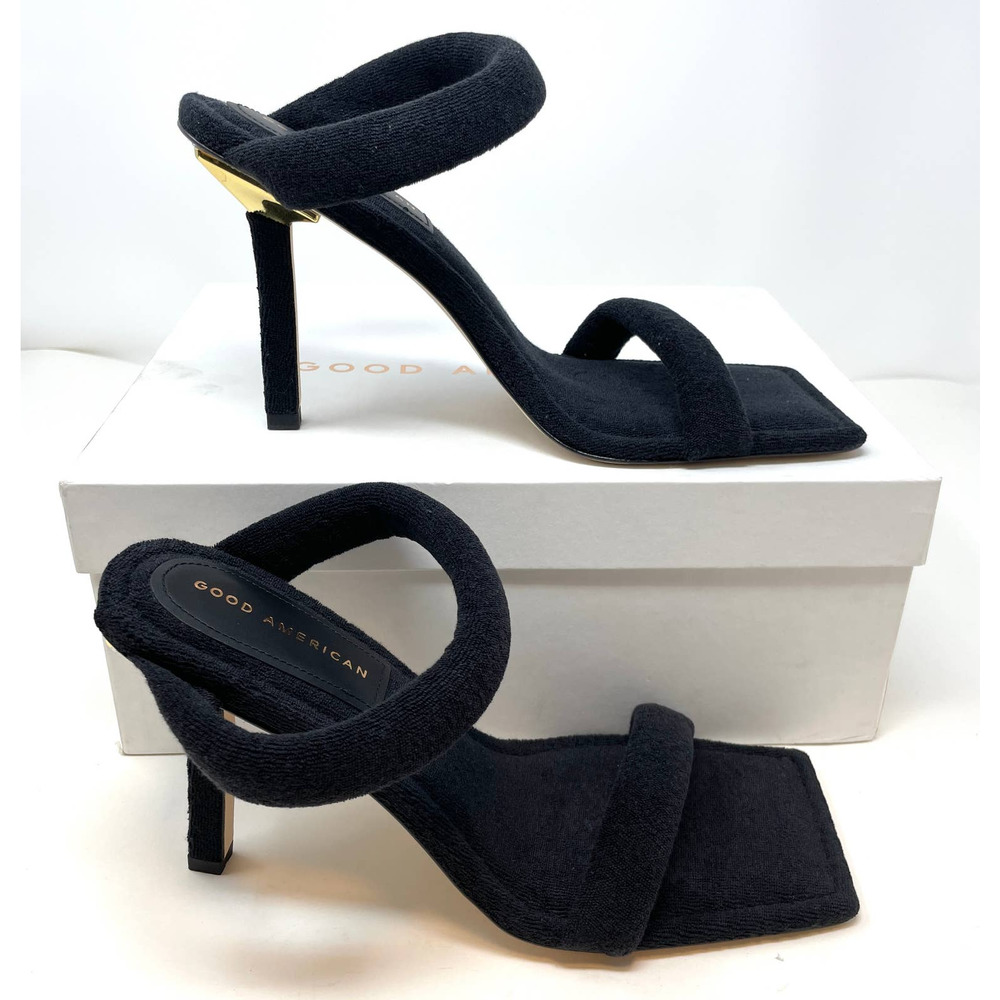 Good American Terry Square Toe Strappy Heeled Sandals In Black Size 11 New - Picture 7 of 14
